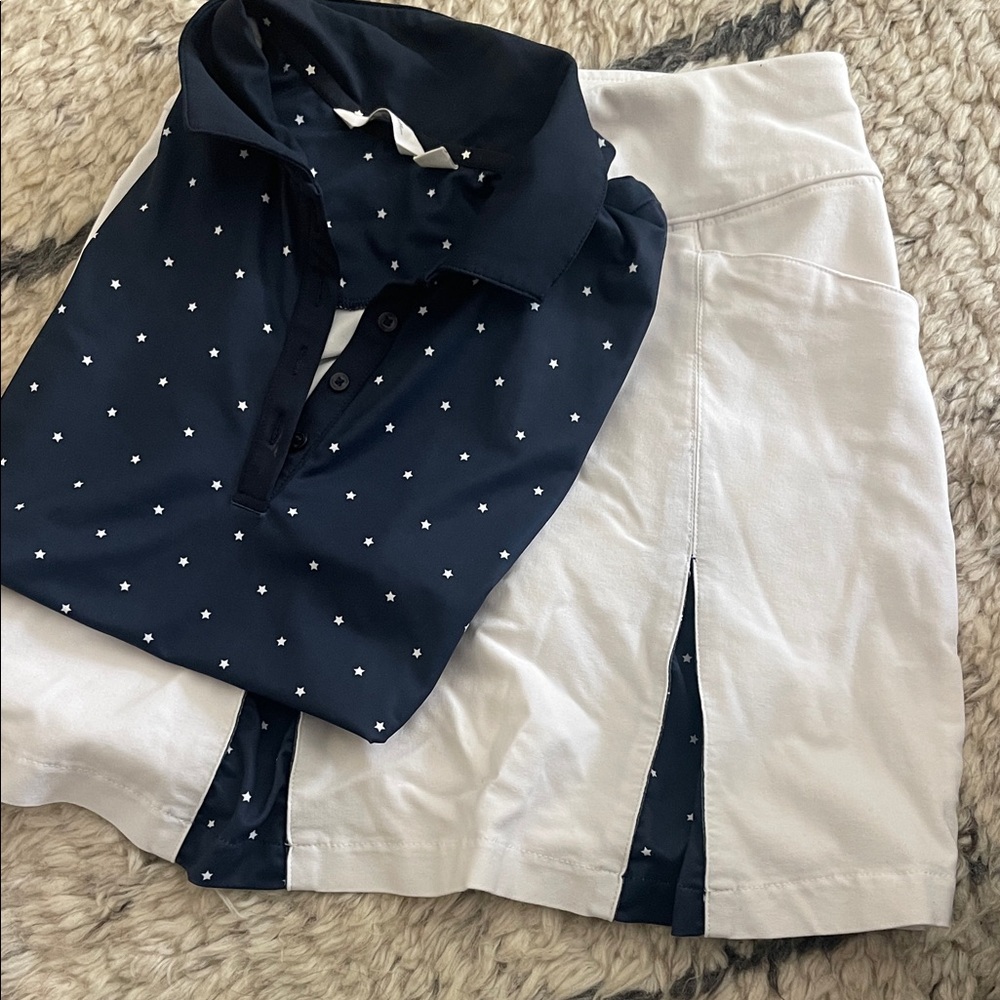 Lady Hagen White and Navy Skirt Set